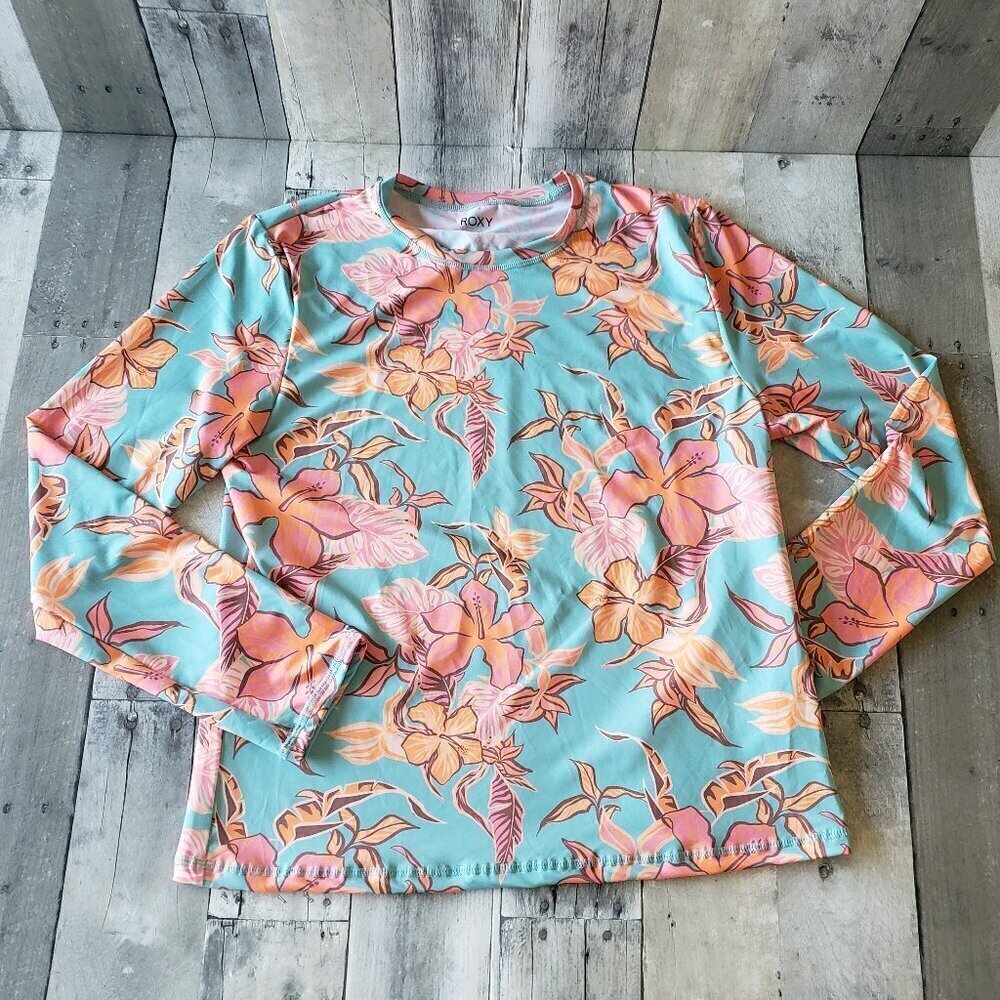 NWT - Roxy Ladies' Sun Protection Tee Orange Floral – Size M - Picture 3 of 3